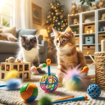 Des chats jouant avec des jouets