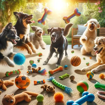 Des chiens jouant avec des jouets